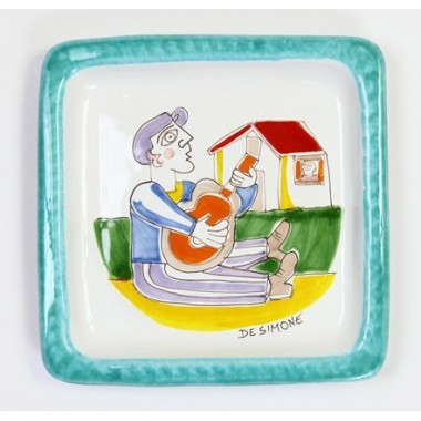Handmade sicilian Square plate Folk Serenade PQFK-5 Handmade sicilian Square plate Folk Serenade PQFK-5